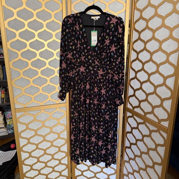 Boden Size 8 NEW Black Star & Floral Long Sleeve Fixed Wrap Jersey Midi Dress - Picture 16 of 16